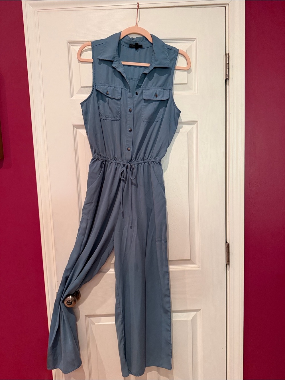 BeBop Sleeveless Button-Front Jumpsuit in Light Blue